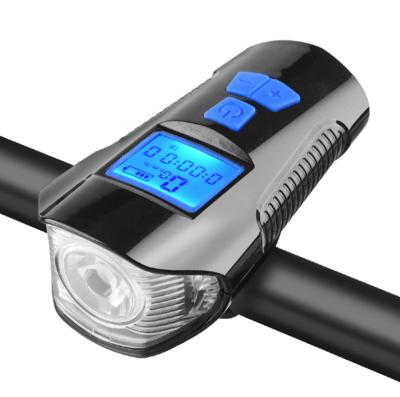 China Recycling Horn BT-BY6022 Bicycle Head Light USB Front Light Flashlight With Bike Computer Waterproof Rechargeable Meter LCD Display for sale