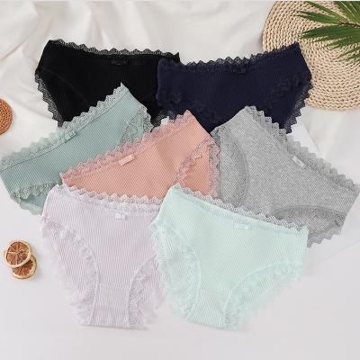 China Simple Design Antibacterial Ladies Color Lace Cotton Underwear Soft Breathable Sheer Panties For Women Girls With Bow Knot for sale