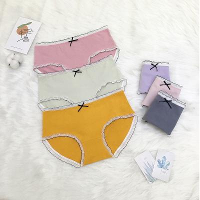 China Antibacterial Girl's Candy Color Ruffle Cotton Underwear Women Solid Color Stretch Bikini Panties Breathable Briefs for sale