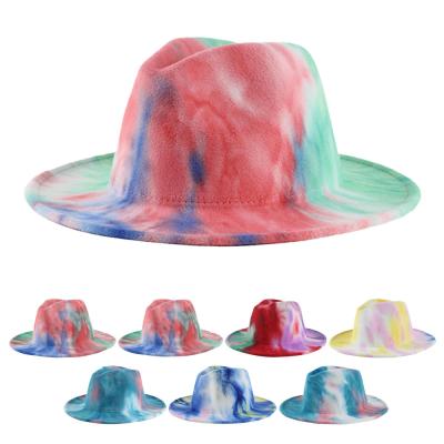 China Durable Stylish Unisex Men Jazz Party Wide Brim Two Fedora Hats Women Fashion Colorful Tie Dye Hat Gift Toned Hats for sale