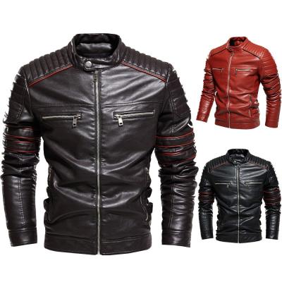 China Waterproof Men's Winter Motorcycle Slim Cool Black Pu Red Leather Jackets For Men With Pockets for sale