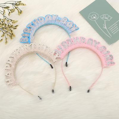 China Fairy Princess Children Shiny Hair Kids Birthday Party Hair Accessories 2022 Sky Girls Sweet Cute Pink Blue Headband Fairy Decoration for sale