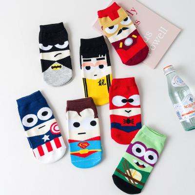 China New Cotton Superhero Boat Socks Men's Personality QUICK DRY Fashionable Boy's Cartoon Jacquard Teen Socks for sale