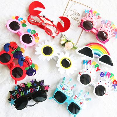 China Fashional Novelty Pink Happy Birthday Decorations Party Sunglasses Funny Party Cake Topper Girls Sweet Cream Glasses Party Decorations for sale