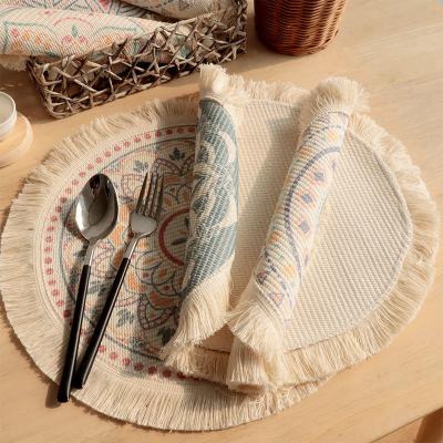 China Viable Wholesale Custom Round Tassel Place Mats Boho Print Insulation Mat Kitchen Placemats for sale