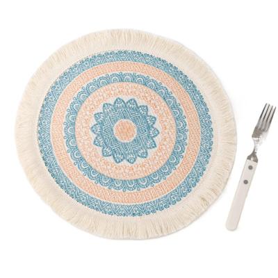 China New Viable Lace Printing Round Fringed Table Mats And Coasters Placemats For Round Tables for sale