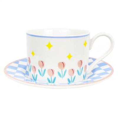 China Cup Viable Saucer Porcelain Coffee Cup Hand Stake Ceramic Hand Stake Decal Pattern Coffee Cup Set Hot Selling for sale