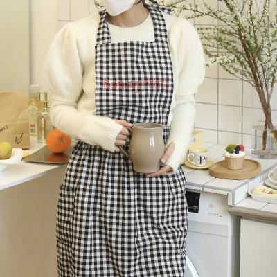 China European Black Apron Logo Home Cafe Restaurant Baking Custom Plaid 100% Cotton Material Pollution Suitable For Adults for sale