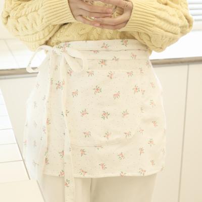 China European Waitress Half Waist Apron With A Pocket Printed Floral Pattern Cotton Apron Material Vintage Art Apron for sale