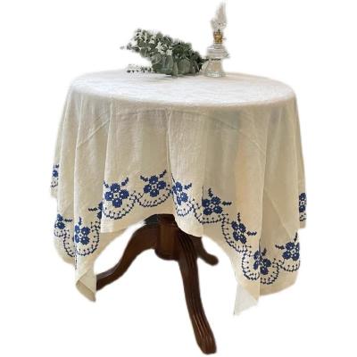 China 2022 KOREAN White Hand-crocheted Tablecloth Rectangle Ribbon Embroidered Tablecloth Vintage Korean Coffee for sale