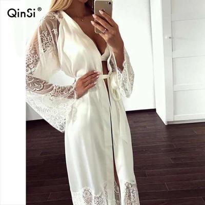 China QINSI Bridesmaid Bridesmaid Silk Wedding Robe Women's Breathable Floral Kimono Robe Bathrobe Long Robe for sale