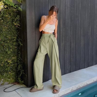 China QINSI Maxi Pants For Women High Waist Pocket Zipper Autumn Big Large Size Long Fashion Breathable Pants 2022 Elegant Clothing for sale