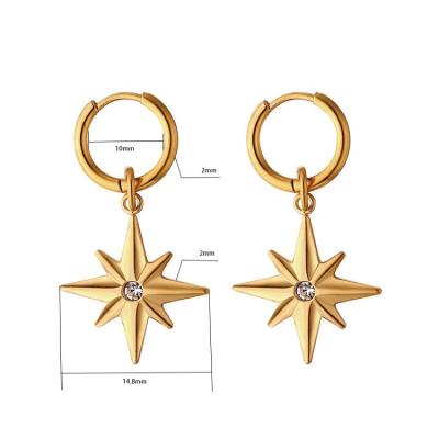 China Cute Tarnish Free Jewelry Fashion Minimalist 18K Gold Plated Stainless Steel Geometric Stars Double Drop Stud Earrings For Women for sale