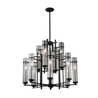 China 2022 New Project Hotel Vintage Metal Glass Shade Modern Black Decorative Chandelier Pendant Lamp for sale