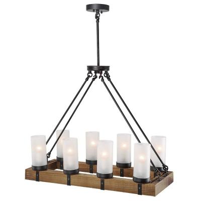 China Modern Custom Modern Bar Hotel Black Metal And Nature Wood Living Room Ceiling Hanging Chandelier Pendant Lighting for sale