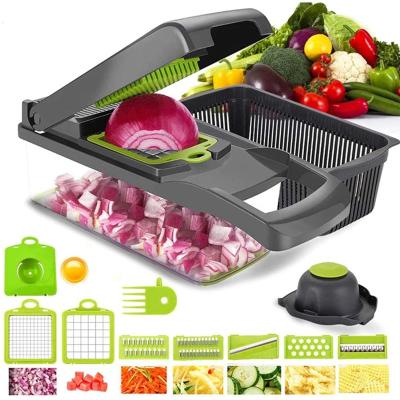 China Mulitfunction 7 Shape Blades Green Vegetable Chopper With Container for sale