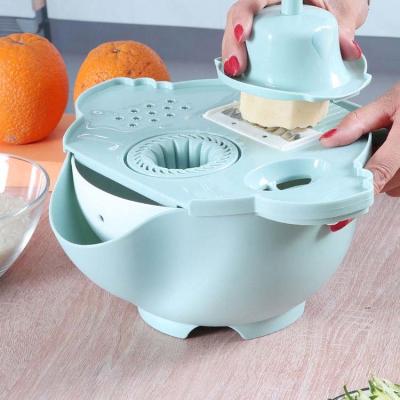 China PP Sky Blue Multifunctional Vegetable Cutter With Drain Basket for sale