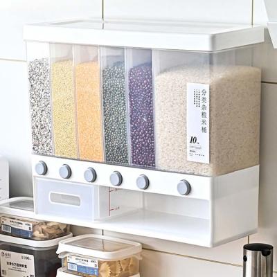 China Transparent Wall Mounted 6 Grid Cereal Dispenser With Measuring Cup for sale