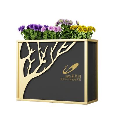 China Golden Minimalist Creative Iron Flower Box Combination Sales Service Real Estate Outdoor Center Outside Fence for sale