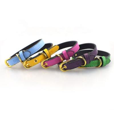 China Personalized Solid Color PU Leather Dog Collar With Gold Metal for sale