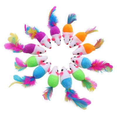 China 2021 Cheap Wholesale Colorful Feather Plush Toy Cat Toy Cat Interactive Viable Pet Supplies Bite Resistant Chew Pet Play Toys for sale