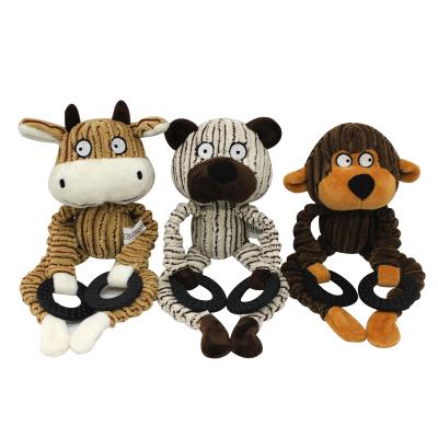 China Dogs 2021 Wholesale Hot Selling Bite Resistant Dog Supplies Lovely Squeaky Toys Corduroy Plush Monkey Hippo Bear Toy Chew For Pet for sale