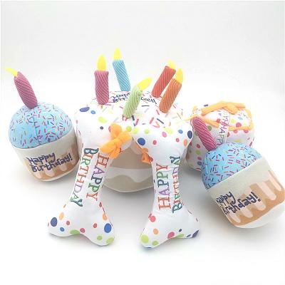 China 2021 Hot Amazon Sale Dogs Boutique Dog Birthday Cake Plush Toy Pet Voice Bite-Resistant Toy Pet Supplies for sale