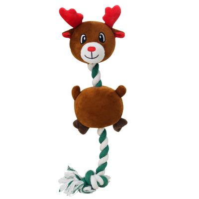 China Wholesale Viable Christmas Reindeer Snowman Cotton String Pet Toys Stuffed Dog Squeaky Rope Toy for sale