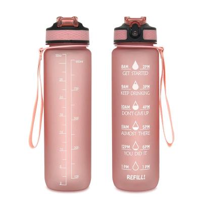 China Hot Selling Viable 1000ml Sports Kettle Tumbler Time Marker Cup PC Plastic Water Bottle With Straw for sale