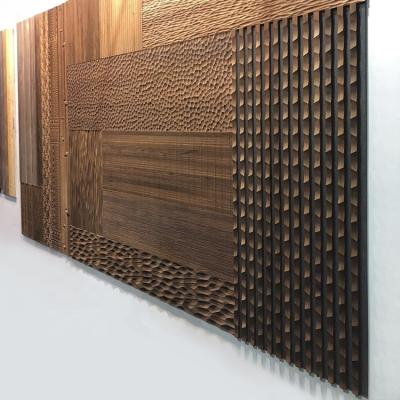 China Chinese Interior Design 3D Wall Decor Siding Board Sandwich Board Sandwich Board Solid Fluted Slats Wood Cladding Products Plank Panel for sale