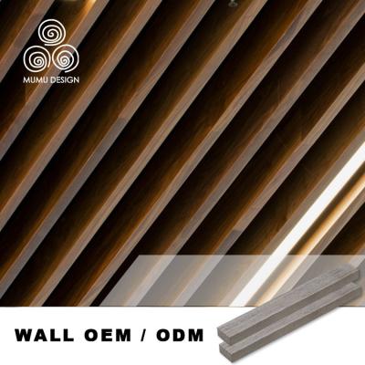 China Artistic Modern Wood Strip Ceilings MUMU Decorative Indoor Wave Fluted Panel Cladding MDF Wood Ceiling for sale