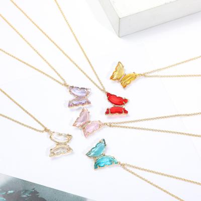 China Cute Cute Colorful Resin Crystal Butterfly Pendant Jewelry Fashion Novelty Acrylic Necklace And Earring Set Street Style For Women for sale