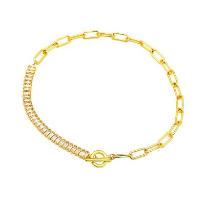 China Simple Design CLASSIC CZ OT Zircon Gold Plated Zircon Alloy Choker Chain Clip Clip Chain Buckle For Women Girls Jewelry Gifts for sale