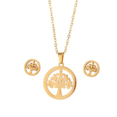 China New CLASSIC gold stainless steel necklace earring set gift stainless steel charm tree of life earring necklace jewelry set for sale