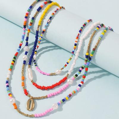 China Ethnic Multilayer Colorful Seed Bead Shell Beads Necklace Women Jewelry Boho Hot CLASSIC Handmade Bead Necklace for sale