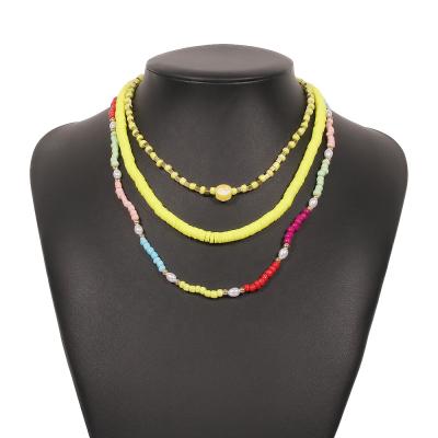 China CLASSIC Handmade Pottery Multilayer Colorful Soft Seed Bead Jewelry Women Boho Beaded Necklace For Women for sale