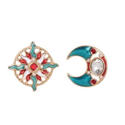 China CLASSIC Latest New Fashion Cute Enamel Sun and Moon Asymmetry Stud Earrings For Women Jewelry Gift for sale