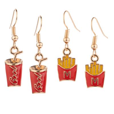 China New CLASSIC creative alloy enamel DIY coke fries cola pendant charms enamel earrings for women jewelry earring for sale