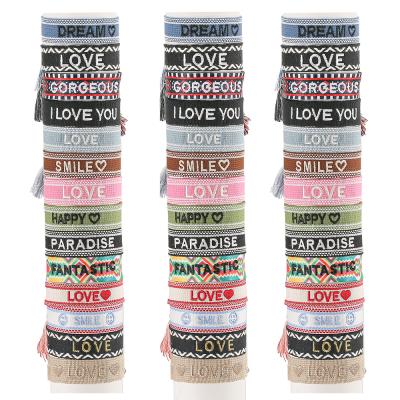 China CLASSIC Ribbon Letter Bracelet Fashion Fabric Friendship Handmade Embroidery Words With Text Bracelets Jewelry for sale