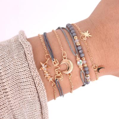 China BOHEMIA bohemian women fashion gold color pentagram moon lettered group pendant beads beach bracelets sets jewelry gifts for sale