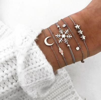 China BOHEMIA Fashion Woven Bracelet Jewelry Snowflake Star Multilayer Opal Charms Bracelet For Women 5pcs/set for sale