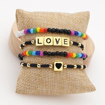 China Colorful Rainbow Bangle Miyuki Beads Bracelets Customized BOHEMIA Bohemia Letter Love Enamel Wholesale Multilayer Handmade Bracelet for sale