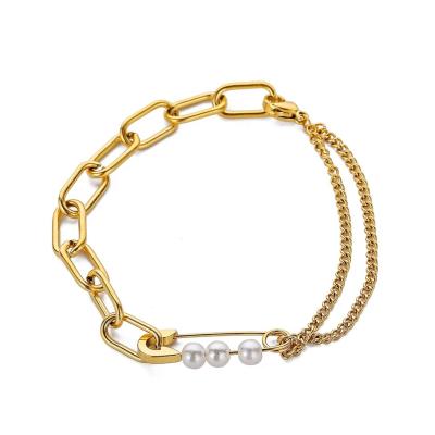 China FASHIONABLE Personality 18K Gold Plated Bracelets Bead Stainless Steel Single Pin Tennis Chain Link Bracelet For Women for sale