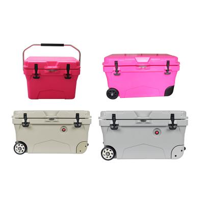 China Rotomolded Insulated Hard Plastic Ice Chest Cooler Box For Vacation Camping Use Ice Chest Coolers Hard Boxes With Lock Wheel for sale