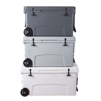 China Rotomolded Insulated Cooler Box With Wheels Hangkong Quality 125l Plastic Ice Chest Cooler Box Insulated Hard Cooler For Camping for sale