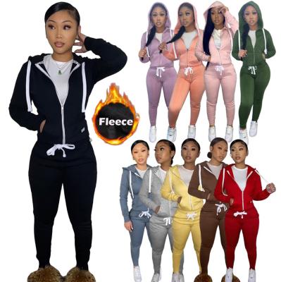 China 2021 Autumn Wear Fleece QUICK DRY Hoodie Set Two Piece Casual Sports Suit Sweatsuit Jogger Set Tracksuit For Women for sale