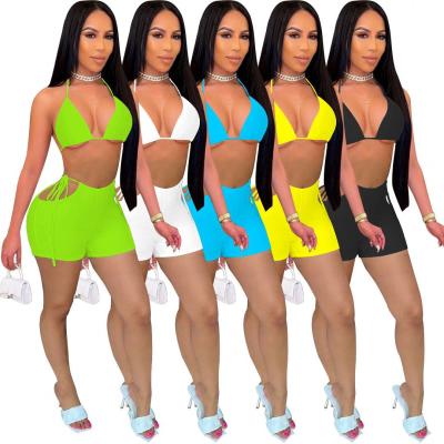 China QUICK DRY clothing beach wear women two piece set 2021 summer new bikinis sports dresses bandage 2 piece set for sale