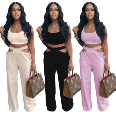 China New QUICK DRY Casual Comfortable Women's Two Piece Dresses Outfits Crop Top Top Wide Leg Pants 2 Piece Set Women for sale