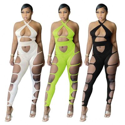 China Breathable Women Overalls Breathable Off Shoulder Jumpsuit Bandage Cavity Gaiters Fitness Yoga Summer Overalls for sale