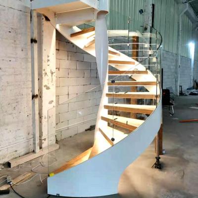 China Postmodern Factory Wooden Treads Curved Staircase With Steel Railing for sale